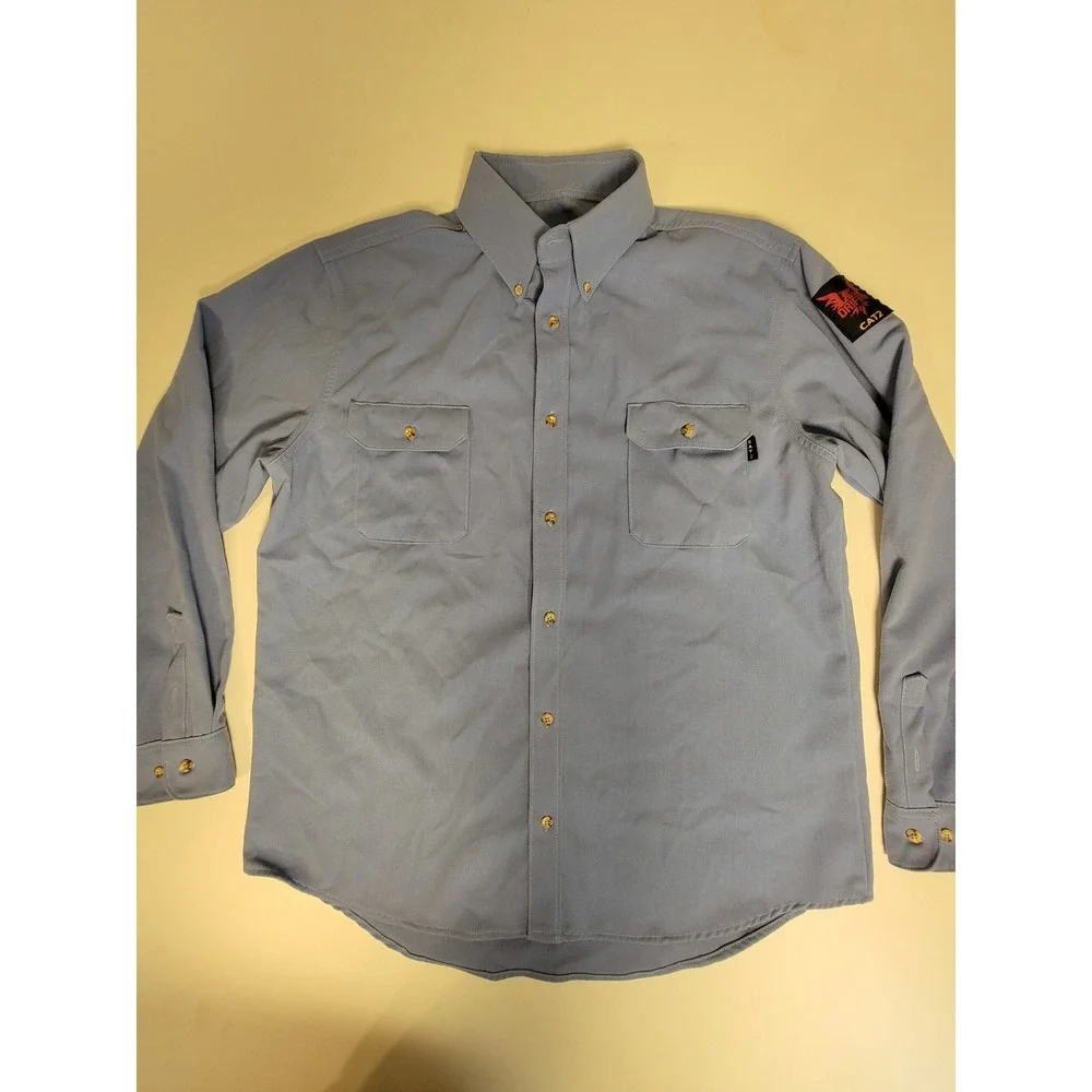 DriFire FR Work Shirt Mens XL Blue Flame Resistant CAT 2 Long Sleeve Button Down - Picture 2 of 7